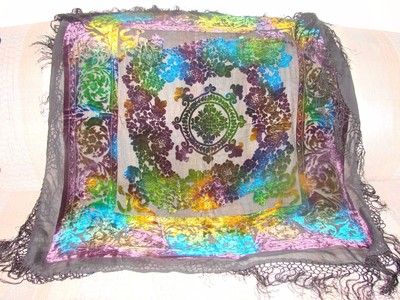 Multicolor Silk Burnout Velvet Piano Shawl Wrap Scarf Square With Fringes NEW 