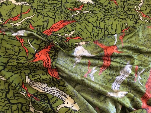 Vintage Polyester Fabric Seagulls & Map Unique 43” X 92”