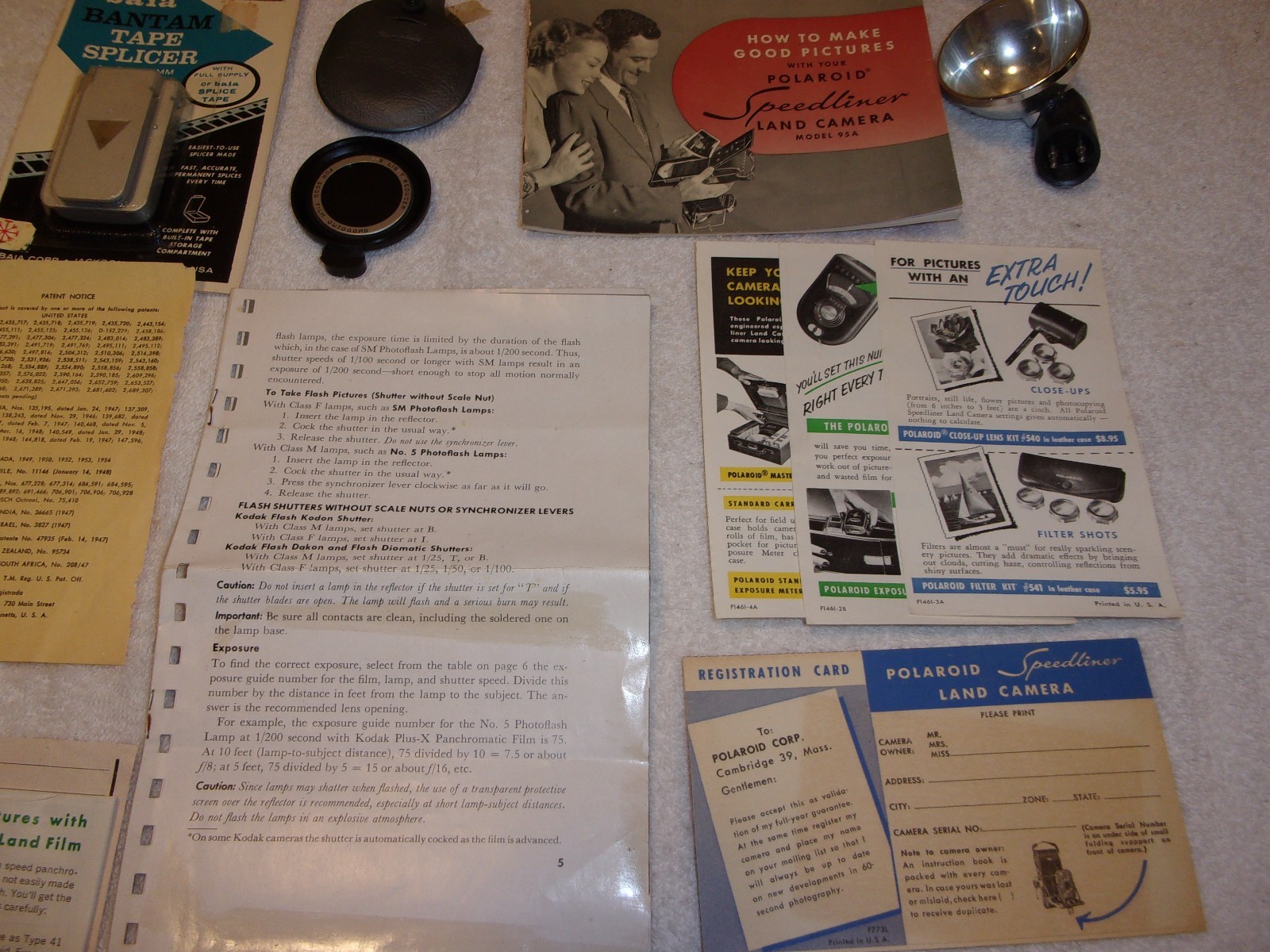 Vintage Photography Lot-Picture Roll-Tape Splicer-FlasherLight Reducer-Pamphlets