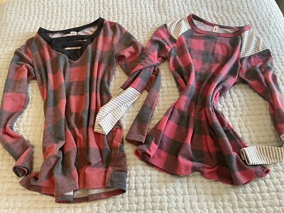 Lot Of 2 Women s Long Sleeve Red Buffalo Plaid Shirts Small Vanilla Bay, Hemish