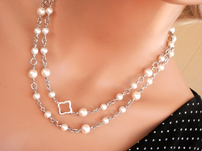 David Yurman Bijou Sterling Silver Multi Beaded Quatrefoil Chain