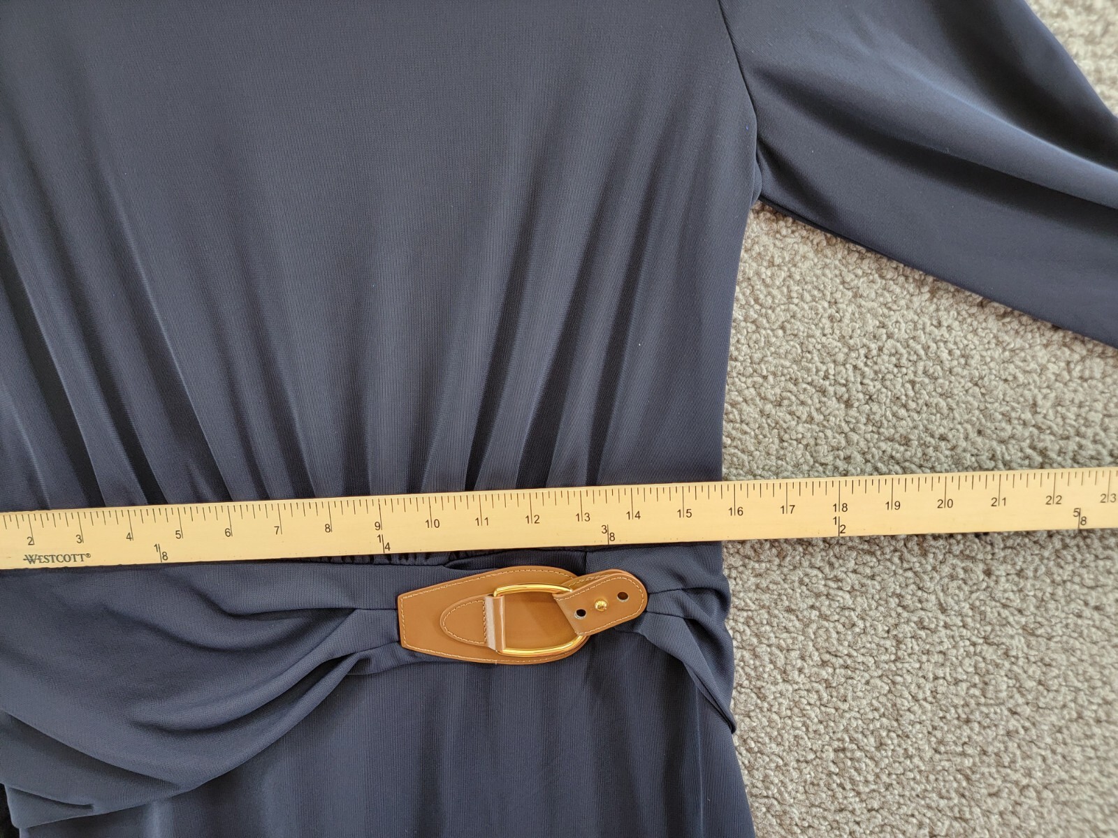 Lauren Ralph Lauren Buckle-Trim Stretch Jersey Dress Women's 10 Navy Long Sleeve - Picture 7 of 16