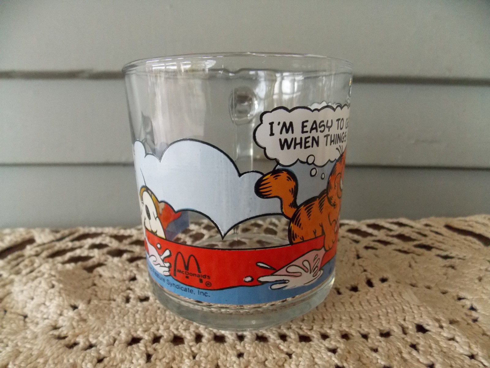 Vintage McDonald's Garfield & Odie Clear Glass Coffee Cup Mug Jim Davis Canoe