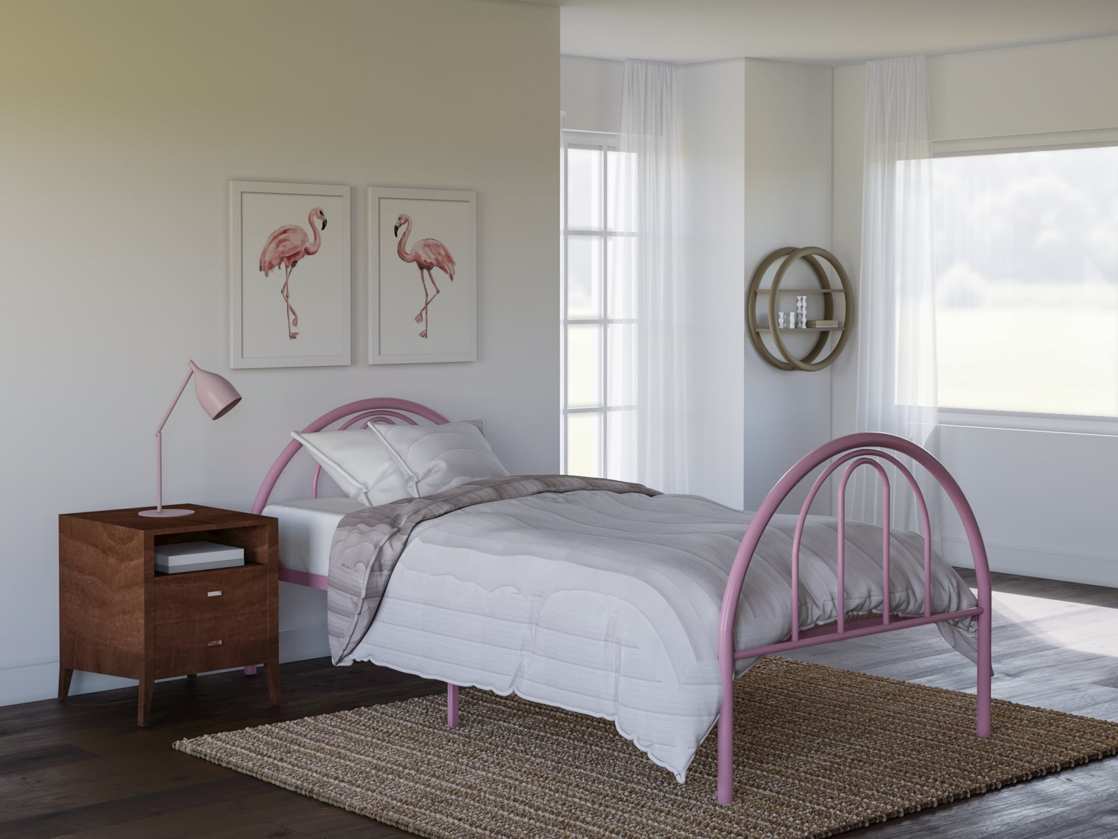 Brooklyn Classic Metal Platform Bed Frame with Headboard, Footboard , Twin, Pink