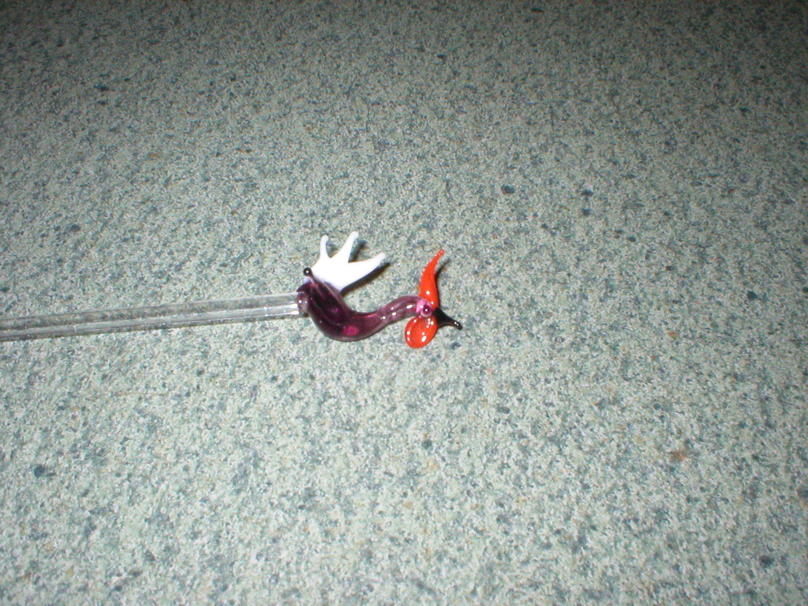 VTG Blown Art Glass Purple Rooster Swizzle Stick Stir Pick Stick 6 3/8