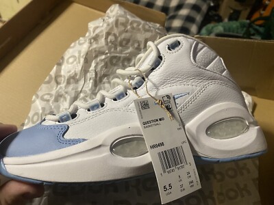 Reebok Juniors Question Mid White/Fluid Blue/Toxic Yellow Basketball Shoes