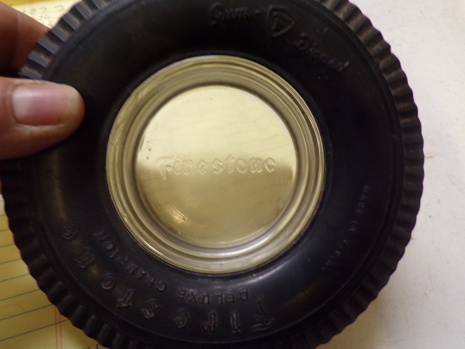 Old Firestone Deluxe Tire with Original  Glass Ashtray Insert