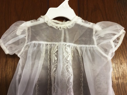 Vintage Handmade Embroidered Christening Baptism Sheer Gown
