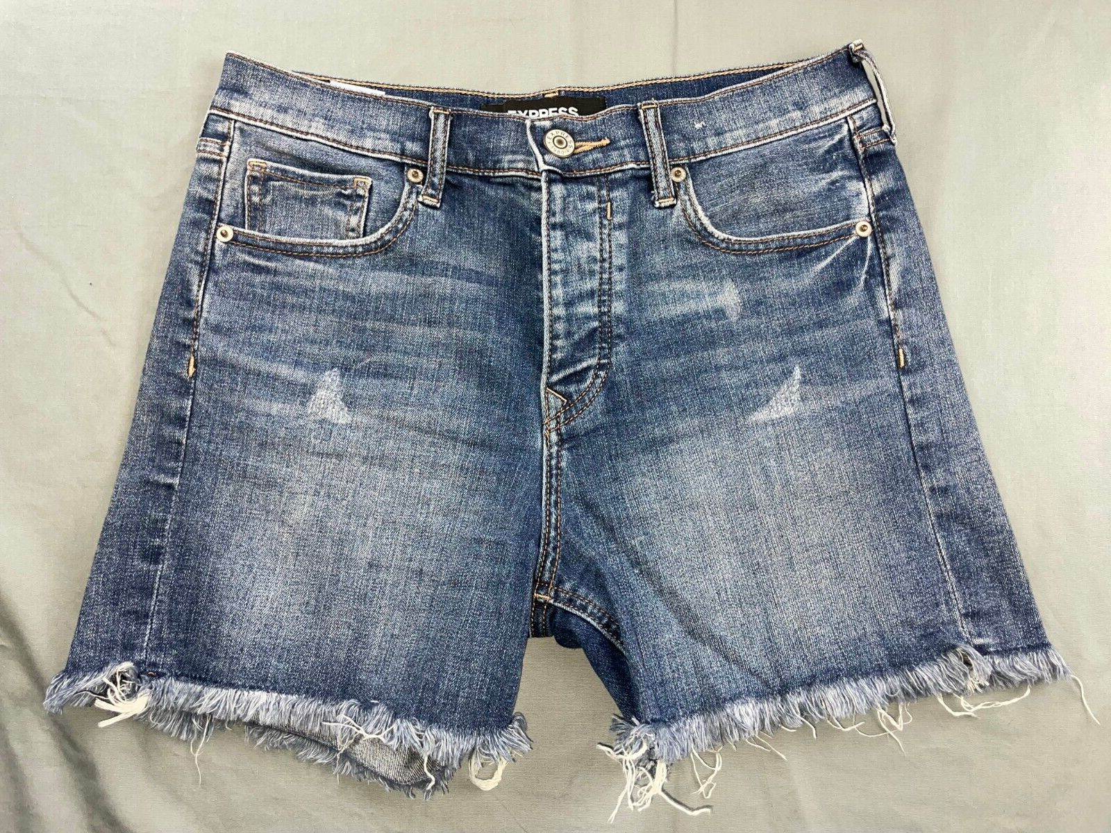 Express 'Midi Vintage High Rise' Cutoff Stretch Denim Jean