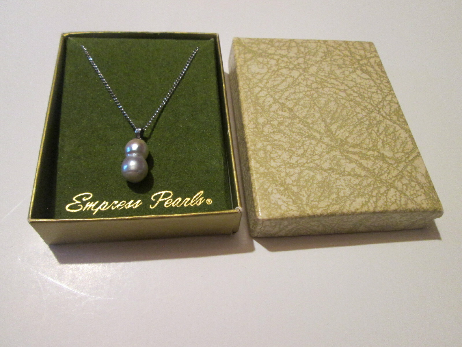Vintage Double Pearl Pendant Silver Chain Empress Pearls