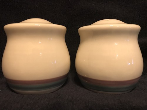 Pfaltzgraff Juniper Ivory, Teal, Mauve Sugar Bowl with Lid, Salt and Pepper Set