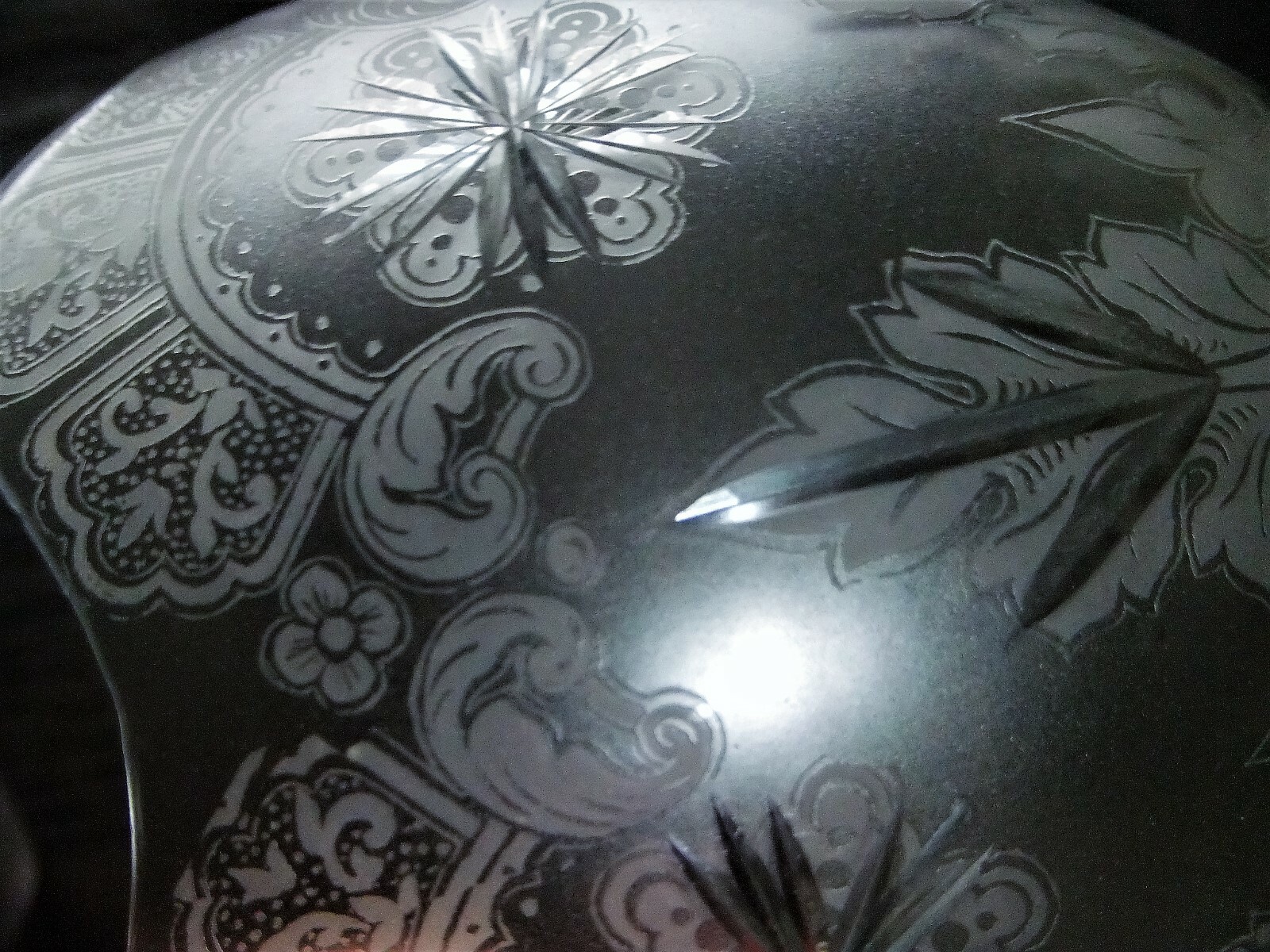 Matching Pair of ETCHED AND CUT Antique Crystal  LAMP SHADES 2 1/4