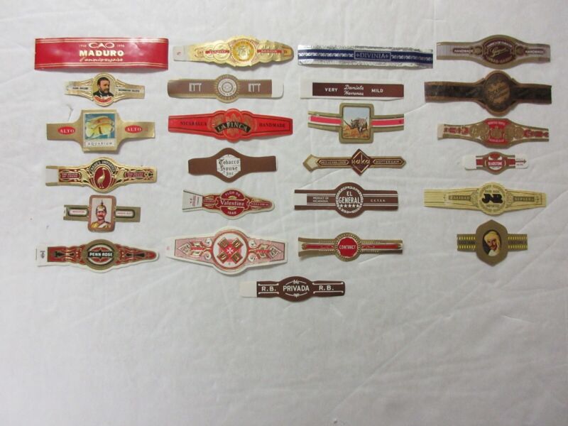 LOT OF 25 = ASSORTED CIGAR BANDS= ALL DIFFERENT = SOME NICE RARE ONES
