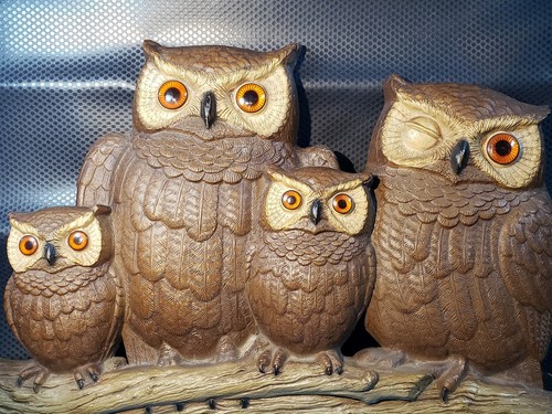 Burwood Owls (4) Wall Hanging #2069 Who? From 1977 Big eyes!!!