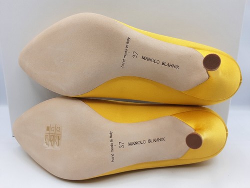 Pre-owned Manolo Blahnik Hangisi 90 Yellow Satin Jewel Buckle Pumps Heels Eu 37 Us 7 $1195