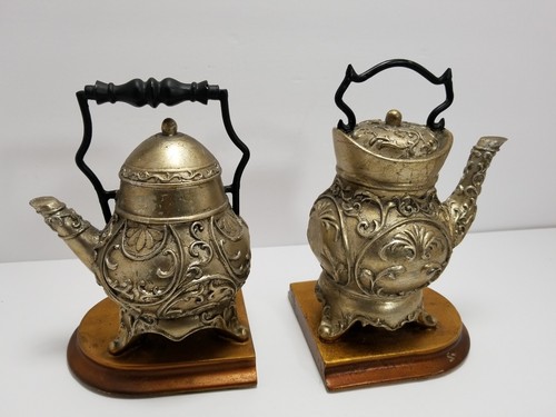 Heavy Pewter Decorative Vintage Tea Kettle /Coffee Pot Bookends