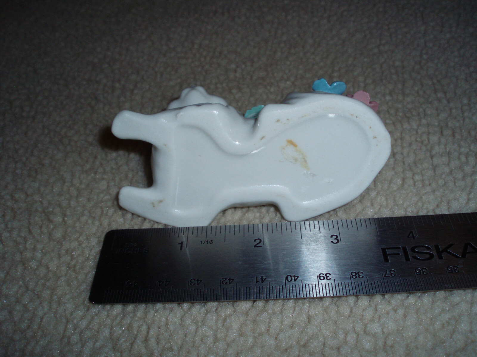 Vintage Porcelain Kitty Cat Sewing Pin Cushion White w/ Pastel Flowers Japan