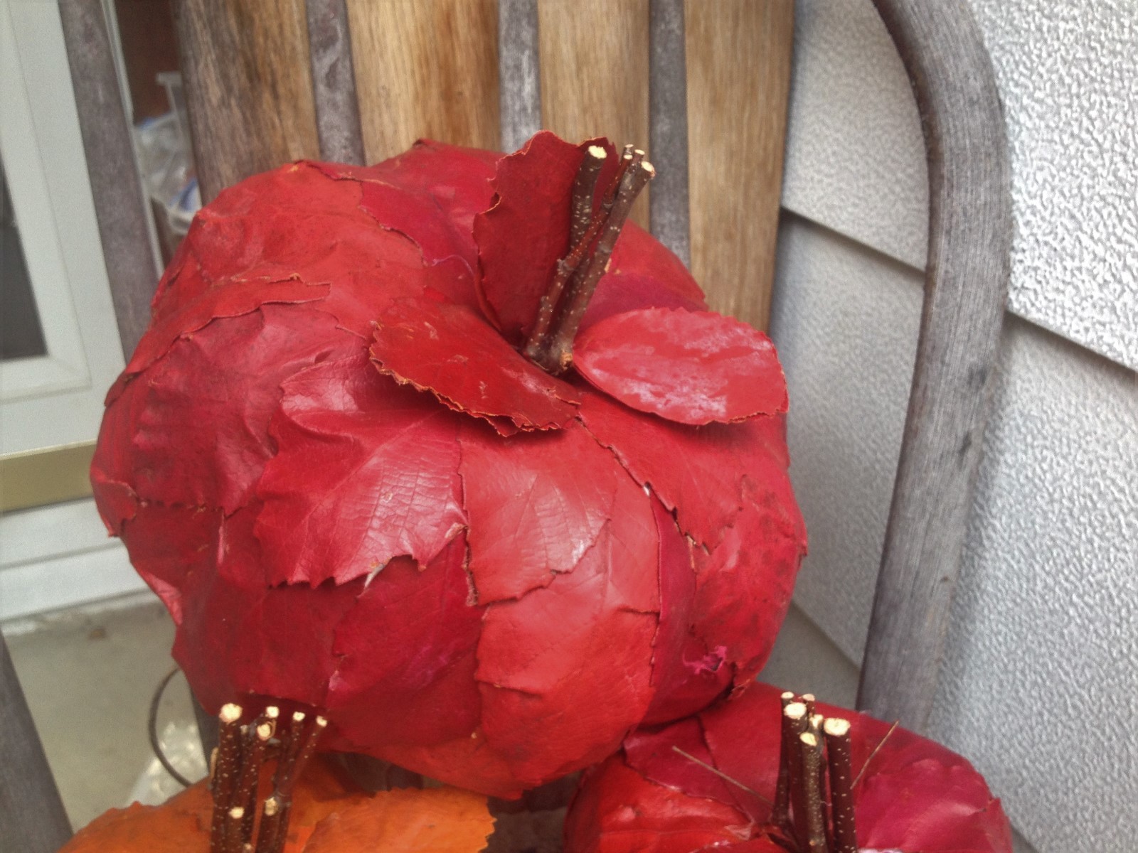 3~Fall Paper Mache Leaf Designed Assorted Color Pumpkins 7