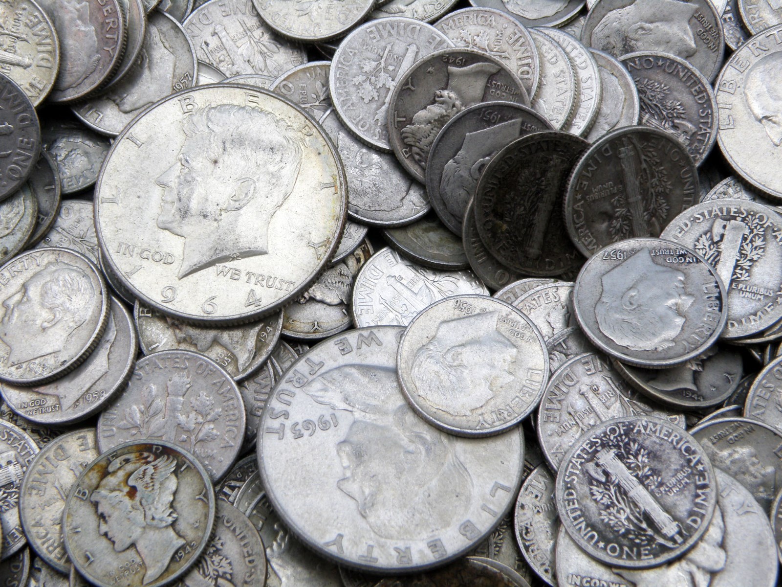 $5 All 90% Silver U.S. Coin Lot-Half Dollars, Quarters, Dimes-No Clad or Nickel