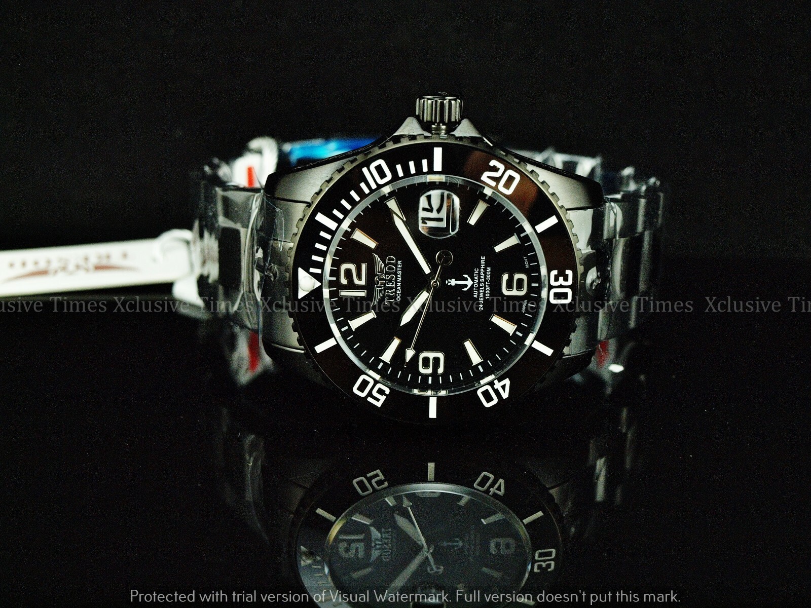 Pre-owned Master Tresod Men Superluminous Combat Ocean  Auto Triple Black Sapphire Ss Watch