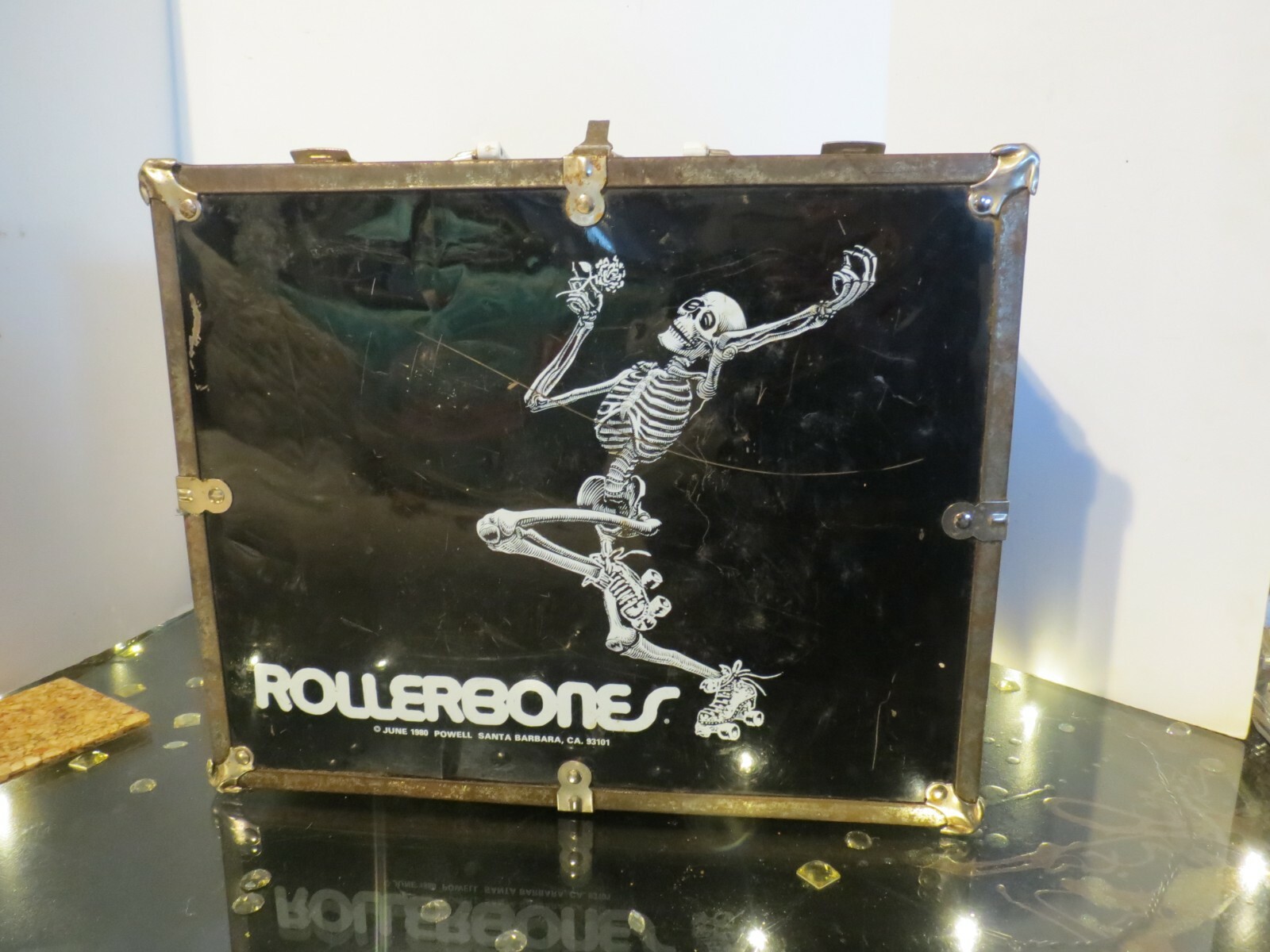 Vintage ROLLERBONES Roller Skate Case Box 1988 Metal & Wood Trunk Retro