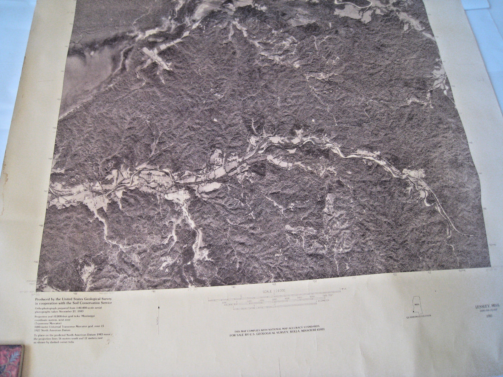 1983 Aerial Orthophotograph Map Lessley Mississippi US Geological Survey 24/30