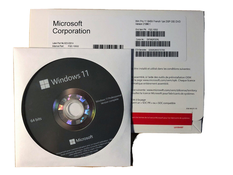 Windows 11 Pro 64-Bit Dsp Oei Licence FranÃ§Ais Dvd Disque