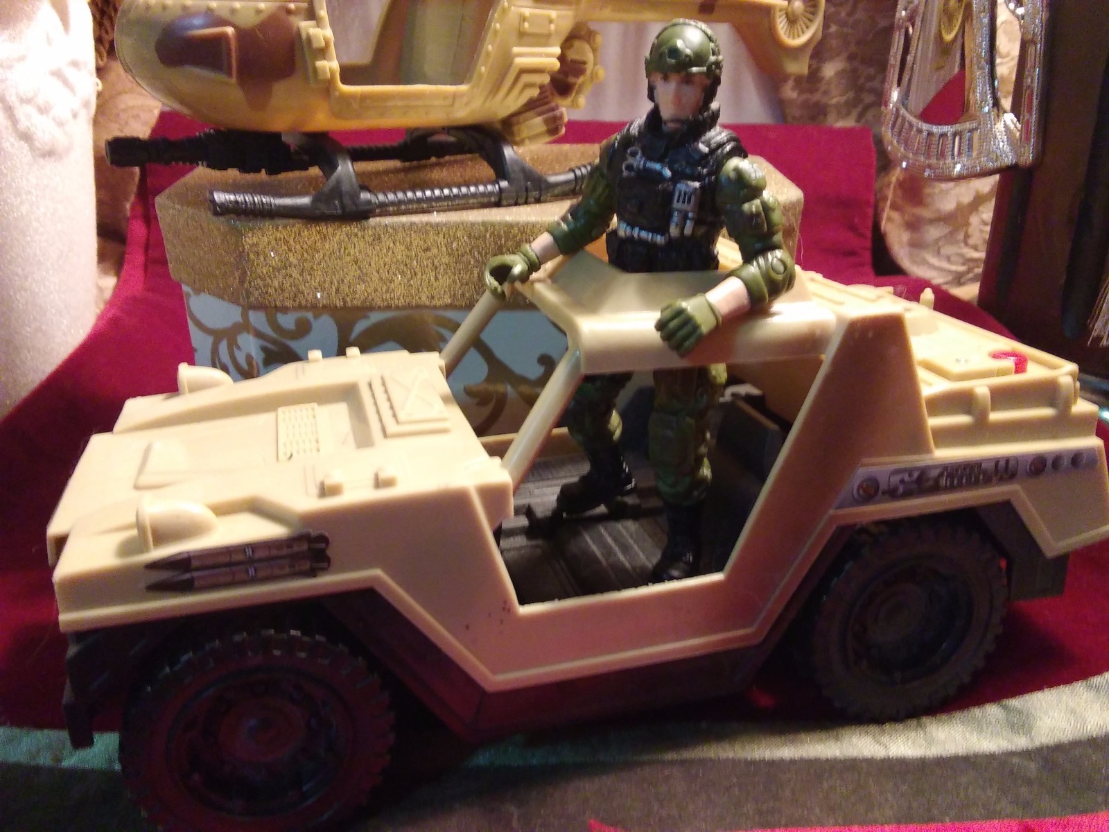 Military toy lot of 3 Jeep, Helicopter, and Soldier with Sounds