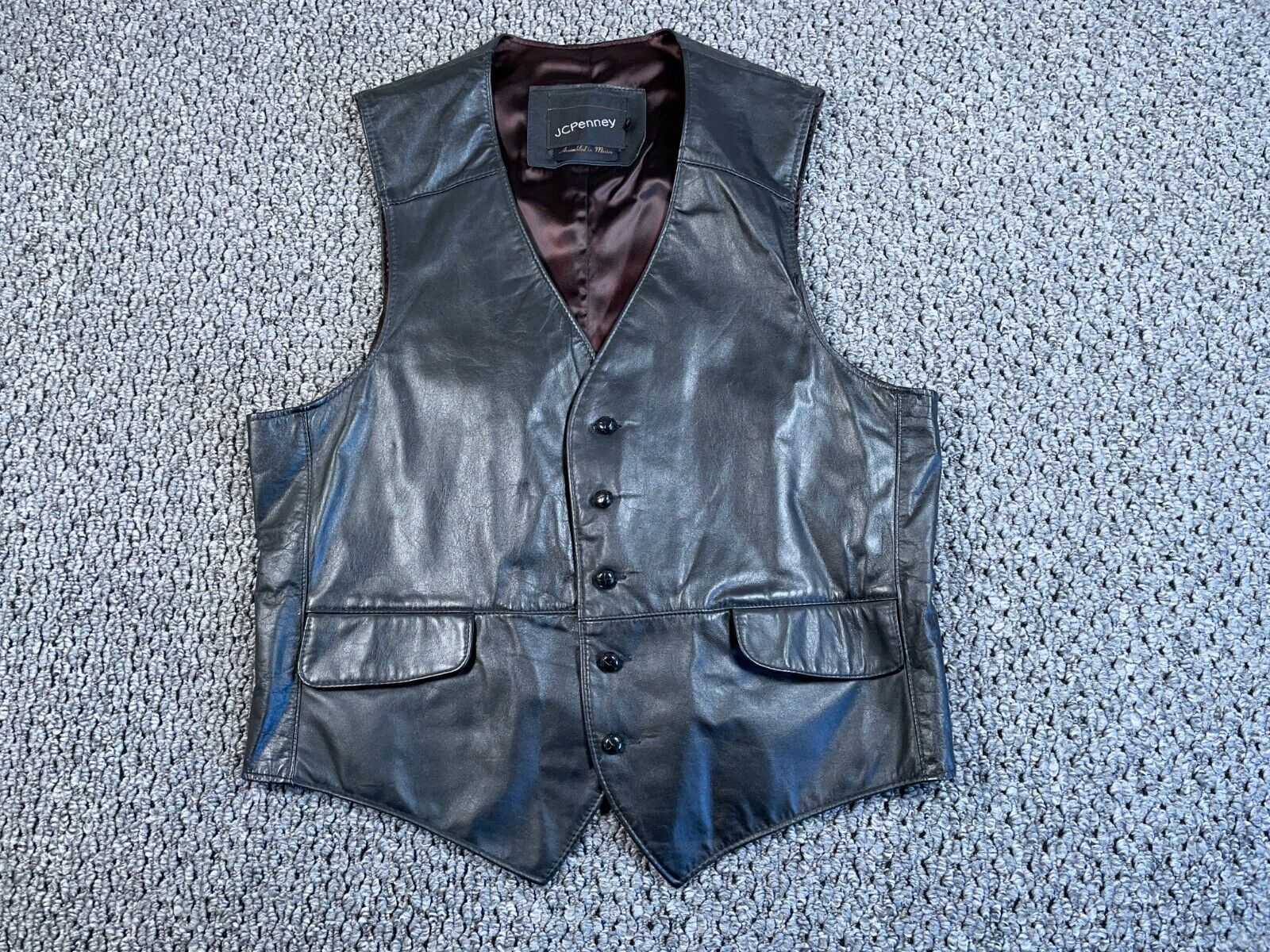 VTG 80s JCPenney Leather Vest Adult 44 Black Button Up Western Steampunk VTG 80s JCPenney Leather Vest Adult 44 Black Button Up Western Steampunk