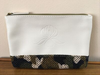 Sisley Paris Woven Fabric & CREAM Faux Leather COSMETIC MAKEUP BAG NWOB