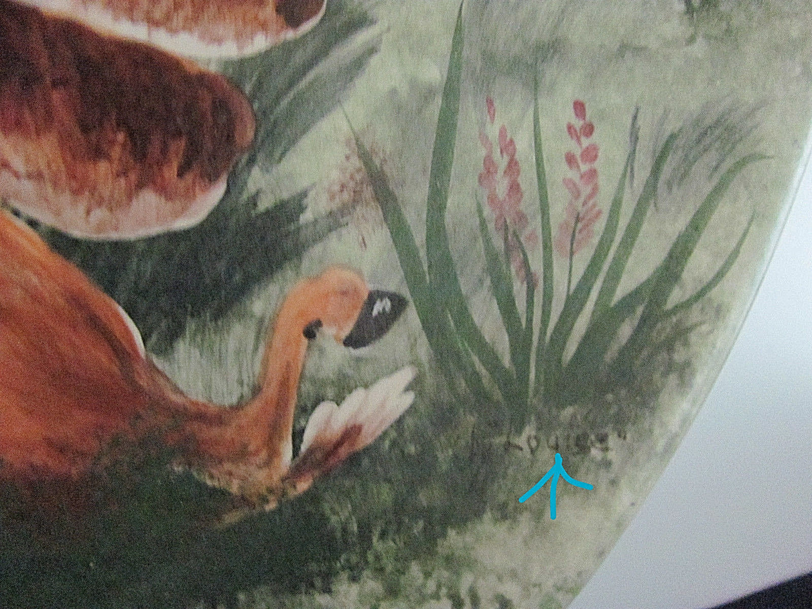 ORIGINAL HAND PAINTED WALL HANGING CHALKWARE PLATE - DOE & FAWN WHITETAIL SIGNED