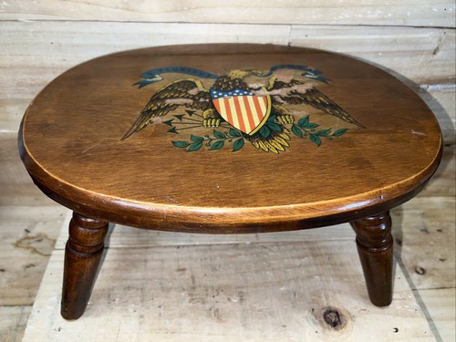Vtg United States Bicentennial Eagle Wood 4 Leg Step Stool