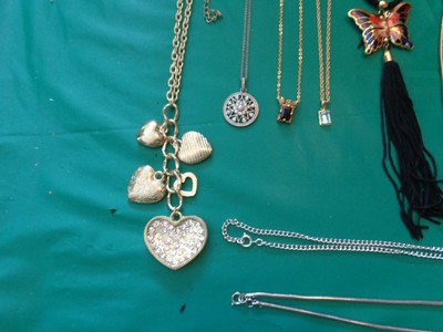 Lot of 15 Gold & Silvertone Pendant Necklaces Rhinestones, & More