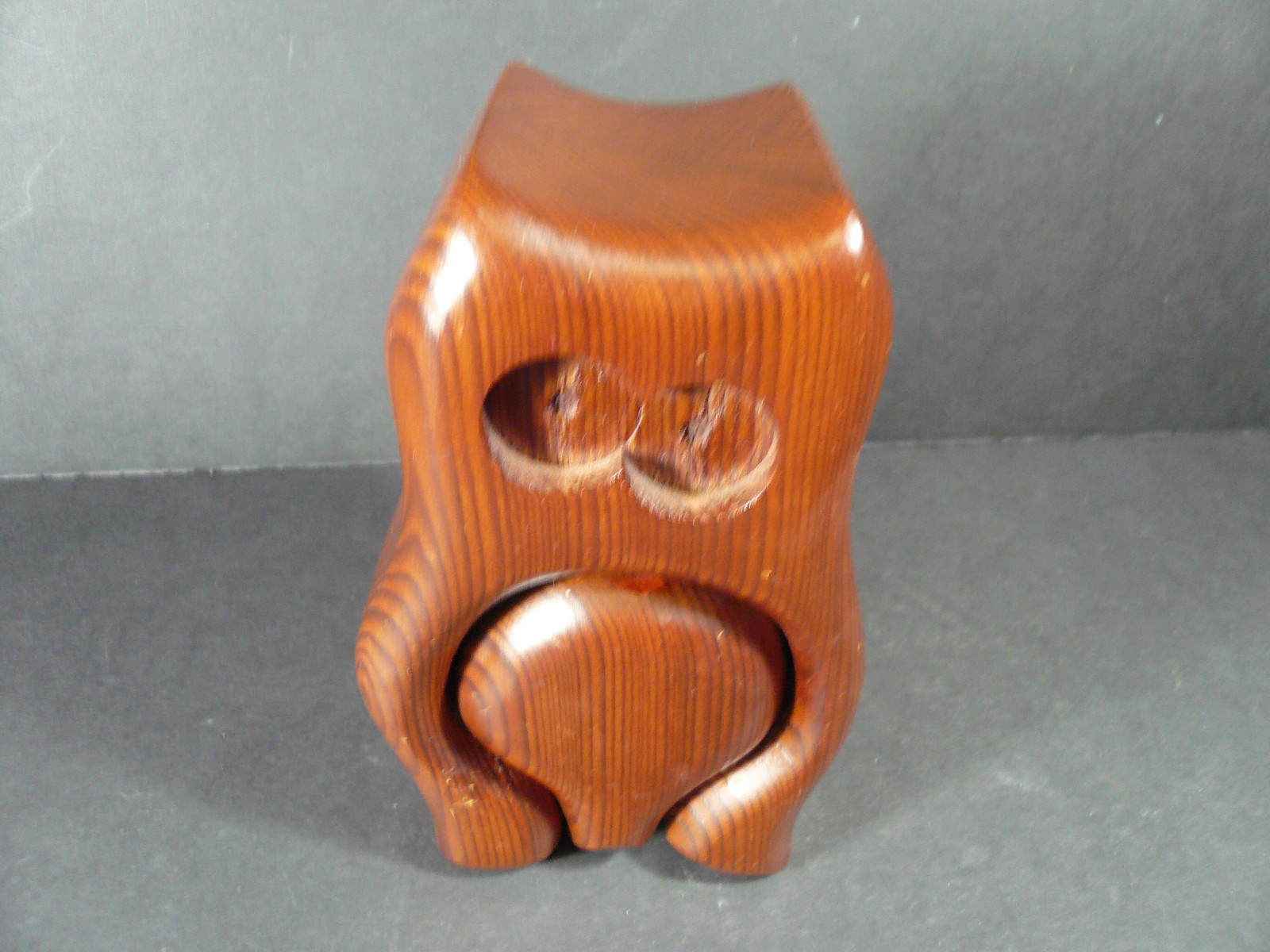 Vintage Handcrafted Native Redwood Owl Trinket Jewelry Box 6 1/2