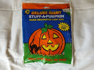 Vintage 1992 Sun Hill Deluxe Giant Stuff-A-Pumpkin Decorate Leaf Bag w/Cat  (BB)