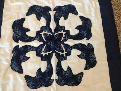 Completed Finished Hawaiian Quilt Dolphin Wall Art Decor Hand Stitched Applique