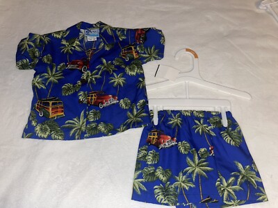 Vintage Toddler RJC Hawaiian Aloha Shirt Shorts 2newPiece Surf Tiki Hawaii Boys