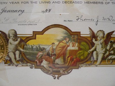 Vtg Society for the Propagation of Faith 1944 Certificate Perpetual Paper Print