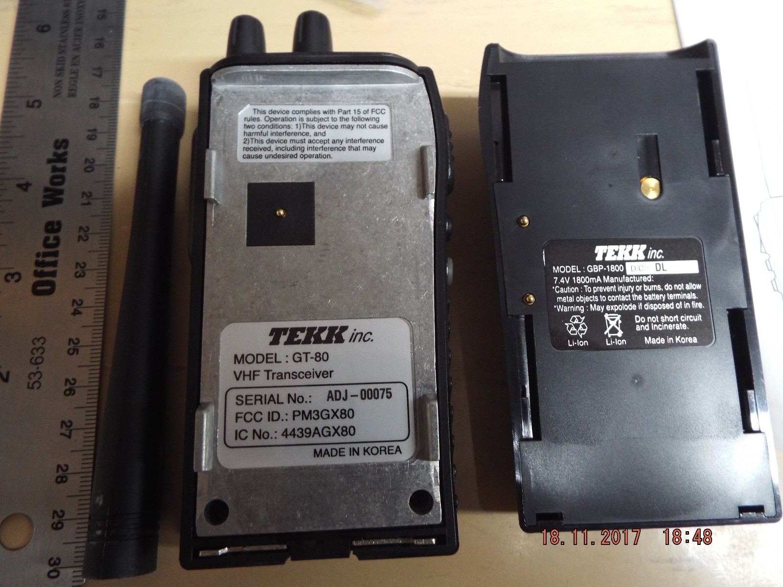 Tekk GT-80 VHF two-way radio, 16 channels, charger included