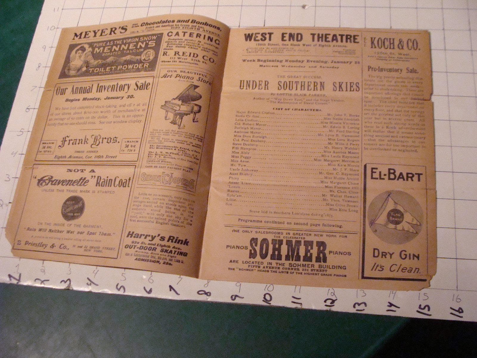 vintage Theatre Program: UNDER SOUTHERN SKIES west-end theatre 1904 or 1905 TORN