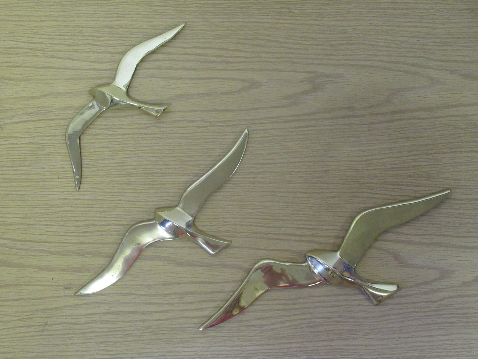 3 - Vintage Mid-Century Modern Solid Brass Bird In Flight Seagull Wall Hangings