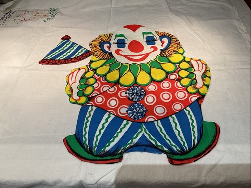 Vintage 1960s Cut & Sew Fabric Panel Chester Circus Clown 22" Doll Toy Pillow