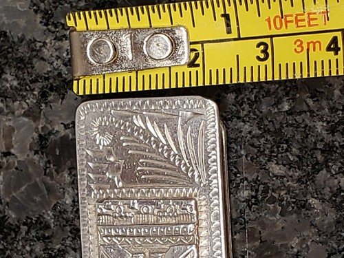 Vintage TC-105 Mexico 925 Sterling Silver Ancient Design Money Clip 23grams