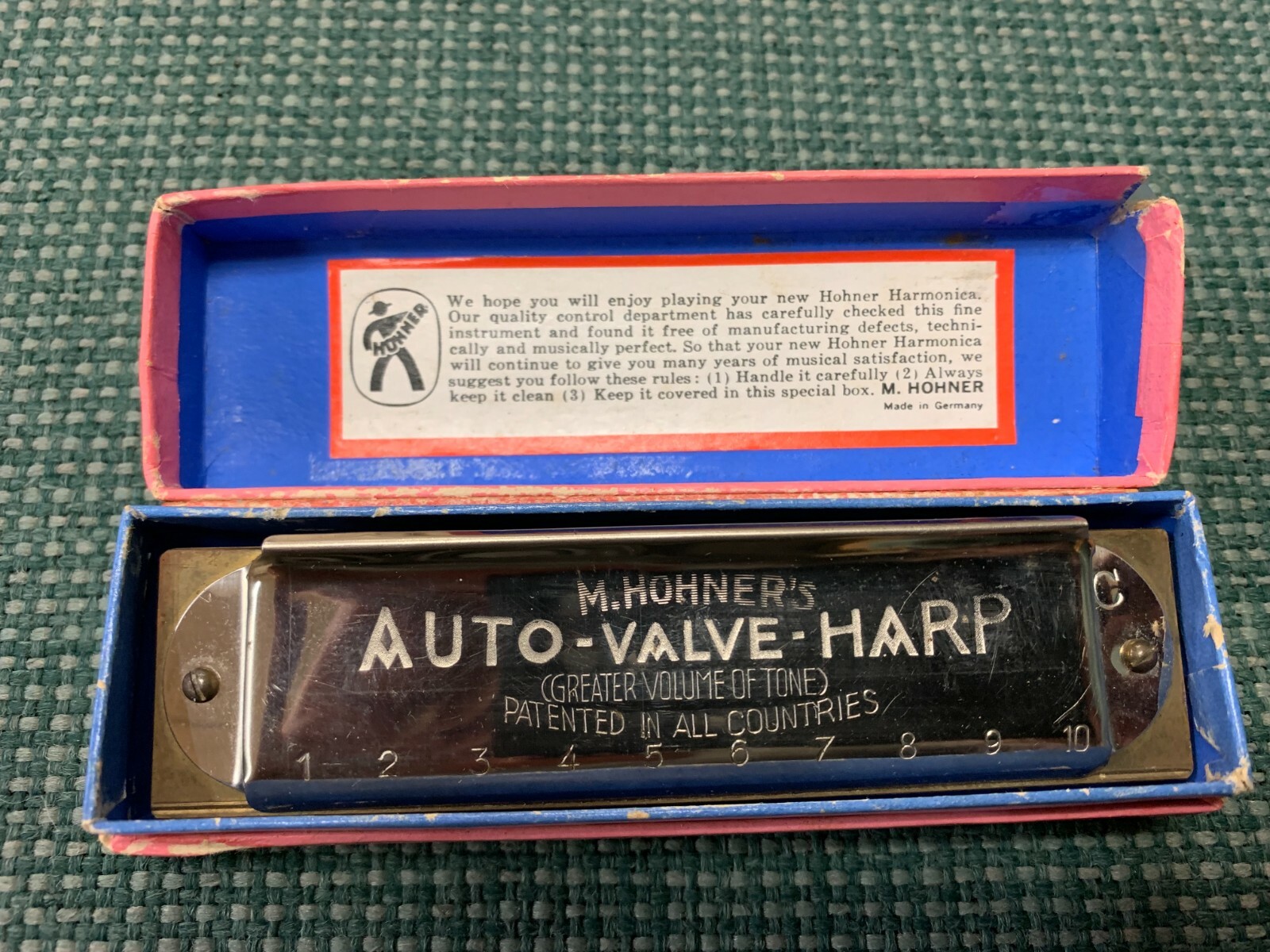Vintage Hohner Harmonica AutoValveHarp Organ Tone Antique Box