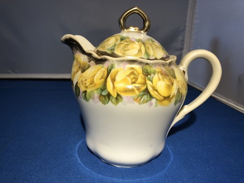 Yellow Rose Bavaria Vintage Porcelain Teapot Shaped Creamer Pretty