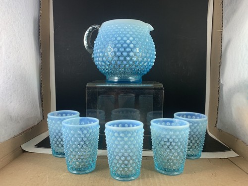 Philippa Whittle“The Blue Jug”ビンテージ Vintage Fenton Opalescent Blue Water Juice Pitcher Glass