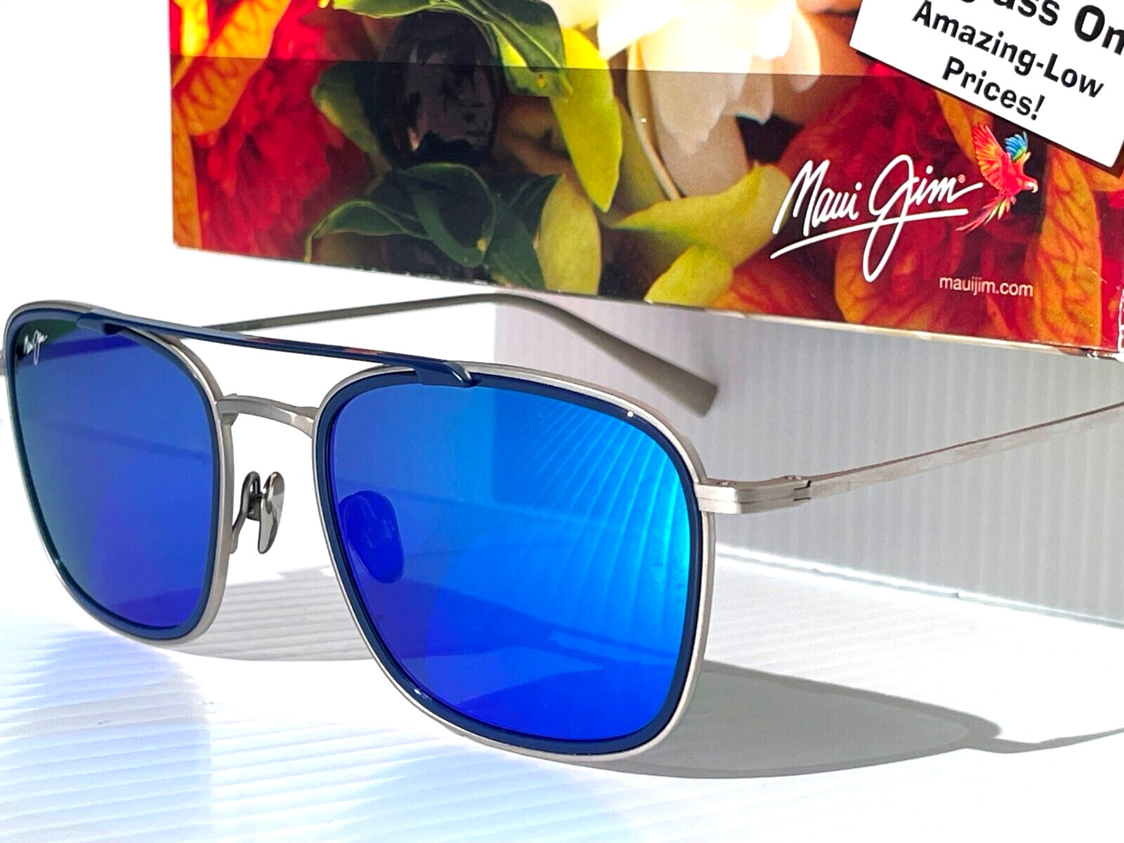 Pre-owned Maui Jim Following Seas Silver & Navy Polarized Blue Lens Sunglass B555-17m