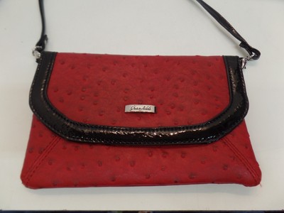 Grace Adele Red Ostrich Pattern & Black Trim Cross Body 24'' Strap Spotless