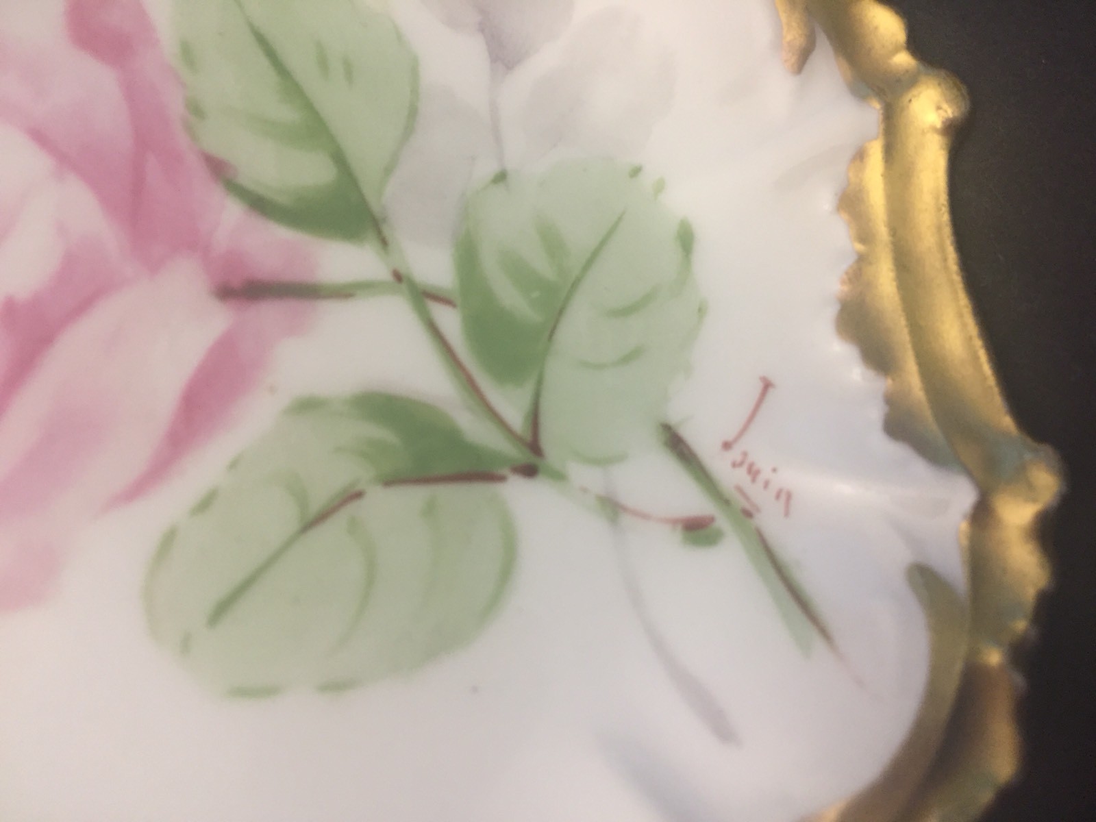 Limoges France LDBC Hand Painted 4 In Plate Pink Rose Gold Scallop Trim ~Signed