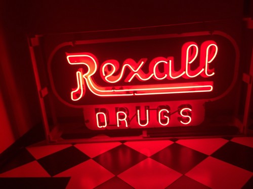 Rexall Drugs Porcelain Neon Sign / Texaco / Gulf / Coca Cola / Shell / Sinclair